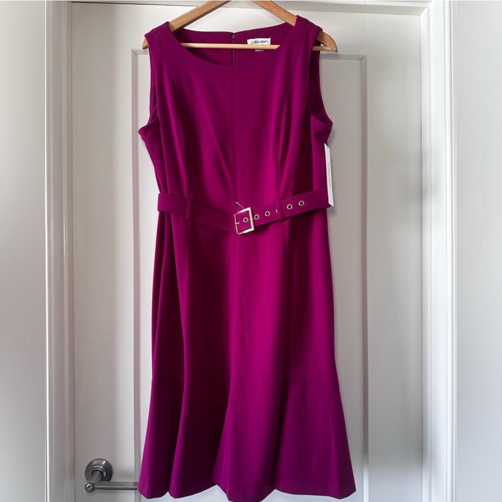 Calvin Klein Purple Sheath Midi Dress Scoop Neck Sleeveless